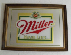 Miller Bar Mirror, Miller High Life Beer Mirror, Miller Logo Back Bar