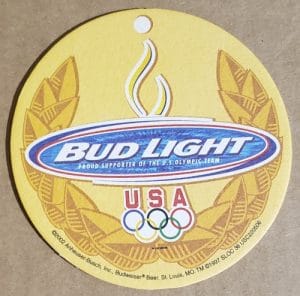 Budweiser Bud Light Beer Olympic Coaster budweiser bud light beer olympic coaster Budweiser Bud Light Beer Olympic Coaster budweiserbudlightusaolympiccoaster2002rear 300x296