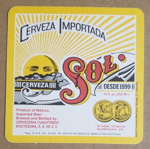 Sol Cerveza Beer Coaster