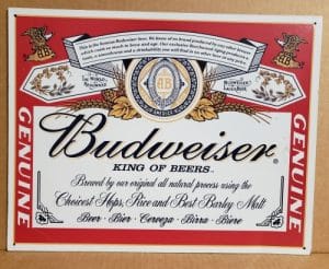 Budweiser Beer Tin Sign budweiser beer tin sign Budweiser Beer Tin Sign budweiserlabeltin2001 300x246