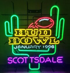 Budweiser Bud Bowl Beer Neon Sign [object object] My Beer Sign Collection &#8211; Not for sale but can be bought&#8230; budbowl1996scottsdale e1696099119679