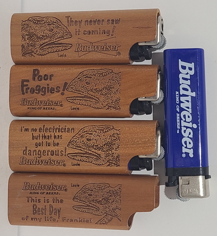 Budweiser Beer Lizard Cigarette Lighter Set [object object] Home budweiserlizardwoodlightersset1998