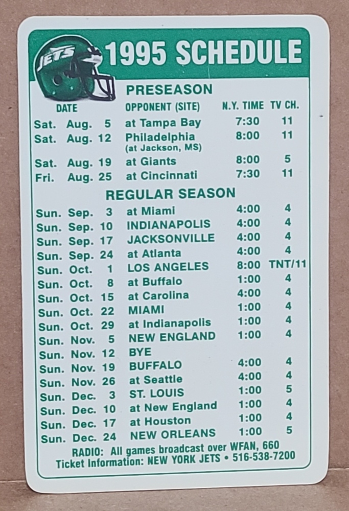 Hess Oil Company NFL Jets Schedule Cards