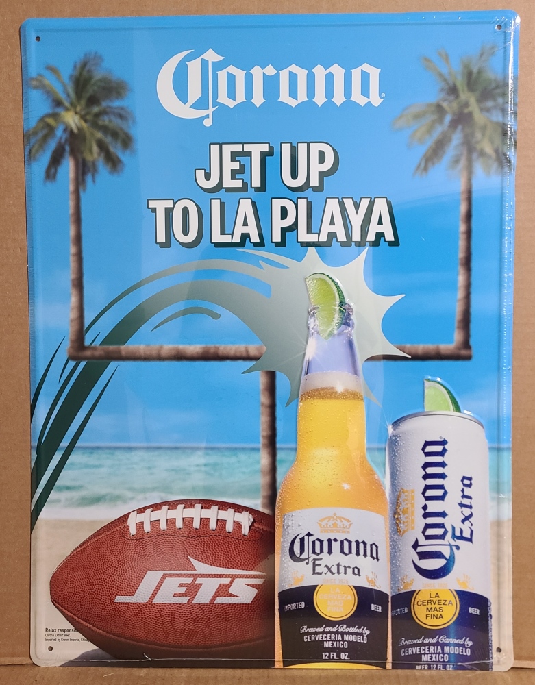 Corona Extra Beer NFL NY Jets Tin Sign [object object] Home coronaextranfljetstin