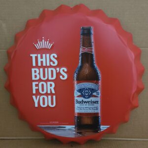 Budweiser Beer Bottle Cap Tin Sign