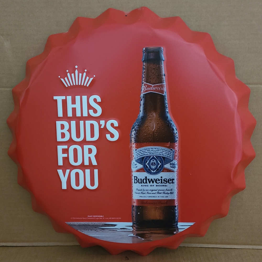Budweiser Beer Bottle Cap Tin Sign [object object] Home budweiserbottlecaptin2024