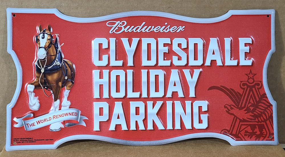 Budweiser Beer Clydesdale Tin Sign [object object] Home budweiserclydesdaleholidayparkingtin2021