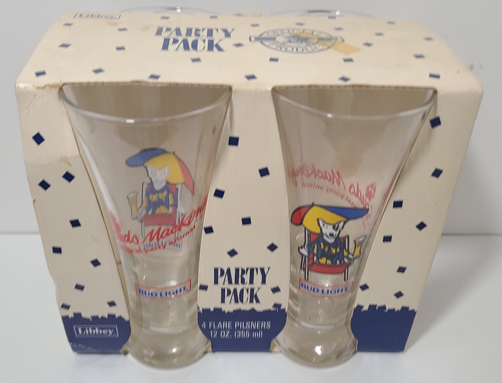 Bud Light Beer Spuds Mackenzie Glass Set